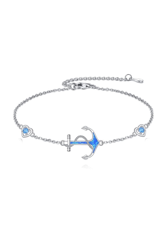 Anchor Bracelets Sterling Silver Opal Anchor Charm Bracelet Adjustable Chain Nautical Jewelry Gifts for Women