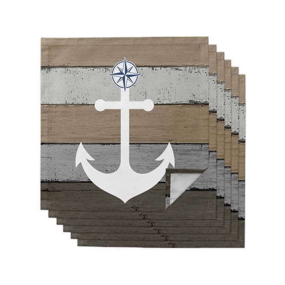 Anchor Brown Cloth Napkins Set of 6 Reusable Dinner Napkins, Nautical Grey Rustic Farmhouse Wood Grain Cocktail Napkin Washable Table Napkins for Wedding/Holiday Party/Baby Shower 20"x20"