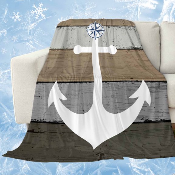 Anchor Brown Cooling Blanket,Lightweight Breathable Summer Throw Blanket with Double Sided Cold Effect,Nautical Grey Rustic Farmhouse Wood Grain Picnic Blankets Bed Sheet for Hot Sleepers 30"x40"