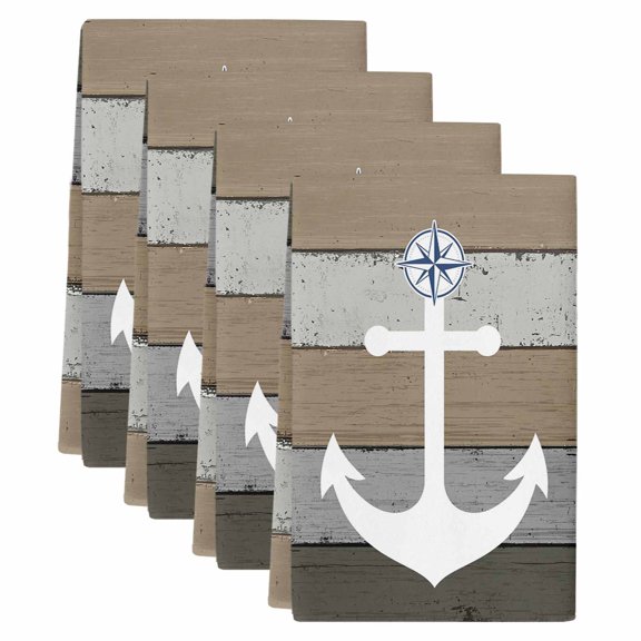 Anchor Brown Kitchen Towels Set of 4, Nautical Grey Rustic Farmhouse Wood Grain Soft Microfiber Dish Towels, Absorbent Quick-Dry Washable Dishcloths for Kitchen Cleaning, Drying Dishes, 18x28 Inches