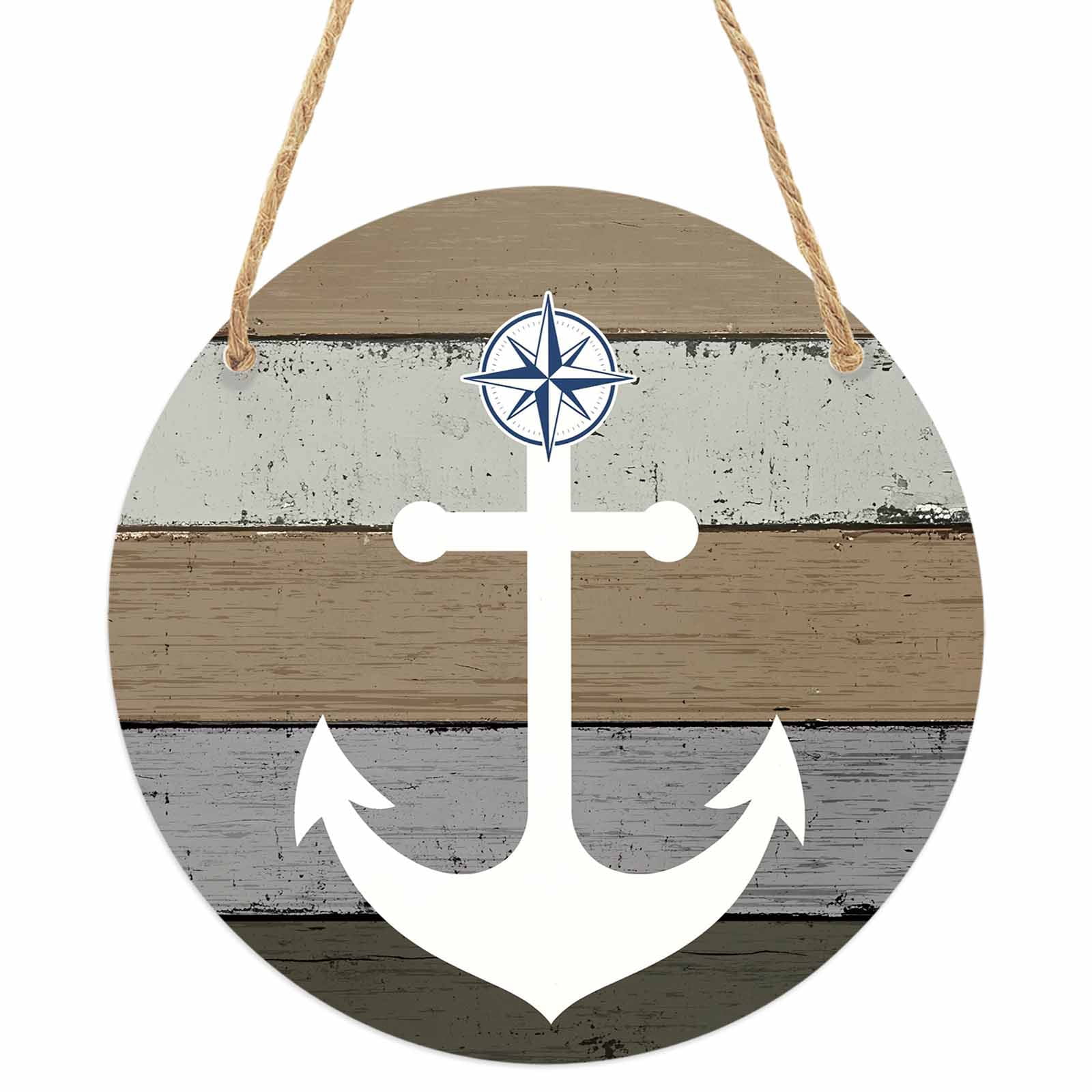 Anchor Brown Round Front Door Welcome Sign, 7.8 Inch Wall Hanging Decor ...