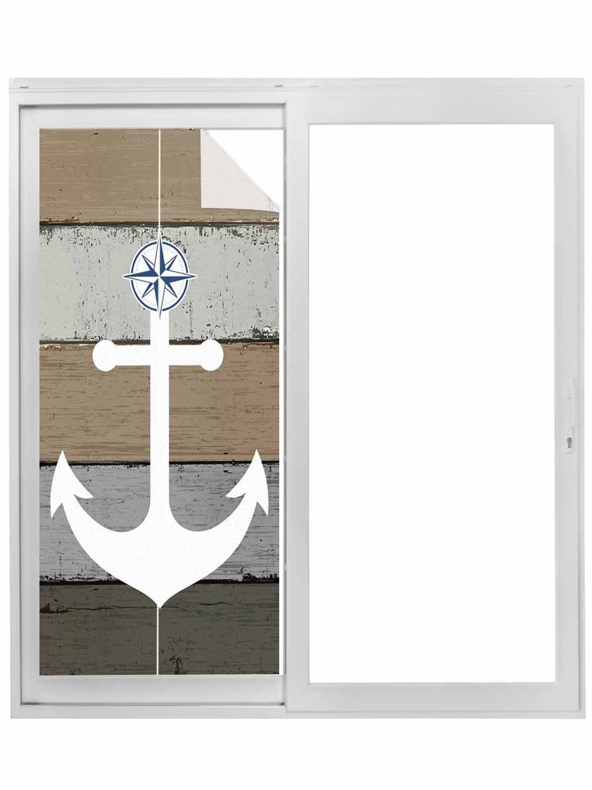 Anchor Brown Window Privacy Film, Nautical Grey Rustic Farmhouse Wood ...