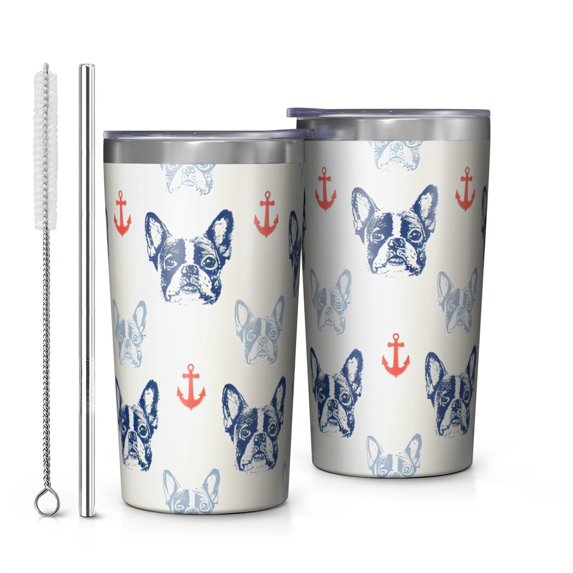 Anchor and Bulldog Dog 10oz Tumblers Stainless Steel Tumbler with Lid and Straw,Vacuum Insulated Double Wall Travel Tumbler Cups with Cleaning Brush for Coffee, Tea