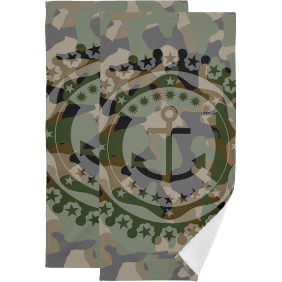 Anchor Camouflage Emblem Hand Towels 2 PCS, Summer Kitchen Towel Ultra Soft and Highly Absorbent,Decorative Fingertip Face Towel for Bathroom Hotel, 28.3"x14.4"
