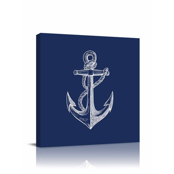 Anchor Canvas Wall Art, Nautical Knot Navy Blue Framed Wall Decor Modern Artwork Prints Painting for Living Room, Bedroom, Kitchen & Cafe Decor 12x12 Inch