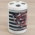 thumbnail image 1 of Anchor Ceramic Toothbrush Holder, Marine Design Rudder Rope Anchor Chain Navy Striped Backdrop Merchant, Decorative Versatile Countertop for Bathroom, 4.5" X 2.7", Beige Indigo Red, 1 of 4