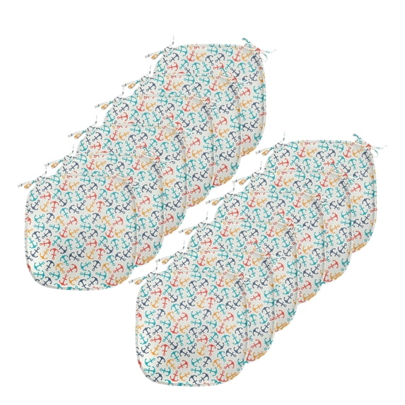 Anchor Chair Seating Cushion Set of 12, Anchor Shape in Lines Tropics Getaway Ship Cruise Transport Repeating Tile, Seat Pads for Office with Anti-slip Backing, 16"x16", Beige Multicolor, by Ambesonne