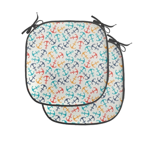 Anchor Chair Seating Cushion Set of 4, Anchor Shape in Lines Tropics Getaway Ship Cruise Transport Repeating Tile, Seat Pads for Office with Anti-slip Backing, 16"x16", Beige Multicolor, by Ambesonne