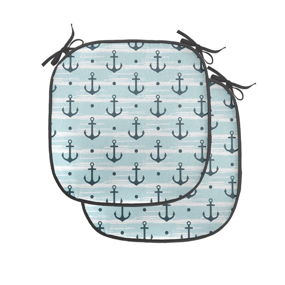 Anchor Chair Seating Cushion Set of 4, Pattern with Anchors Modern Adventurous Striped Coastline Marine, Seat Pads for Office with Anti-slip Backing, 16"x16", Pale Blue Dark Green, by Ambesonne