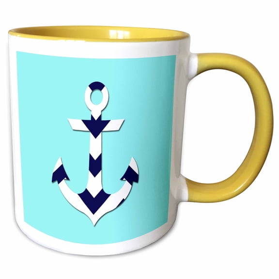 3drose, Anchor Chevron Pattern - Aqua, 11oz Two-tone Yellow Mug