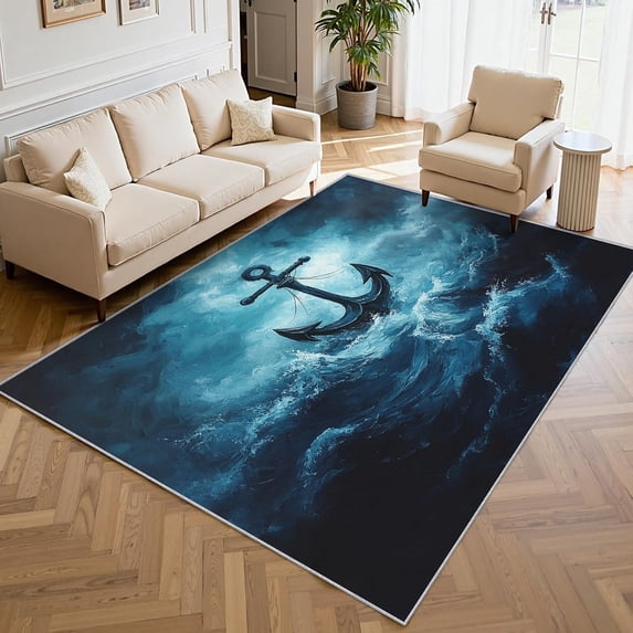 Blue Pattern Rug Sample Anchor Coastal Area Rugs, Navy Blue Nautical Ocean Anchor Pattern ...