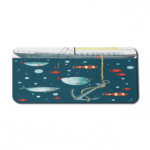 Anchor Computer Mouse Pad, Colorful Ocean Wildlife Pattern Clown Fish Exotic Subaquatic Animals Ecological, Rectangle Non-Slip Rubber Mousepad X-Large, 35" x 15" Gaming Size, Multicolor, by Ambesonne