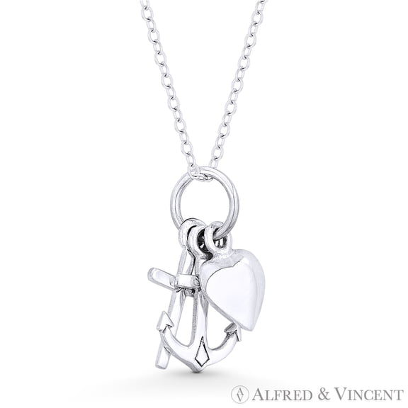 Anchor, Cross, & Heart Charm Stack Pendant in .925 Sterling Silver