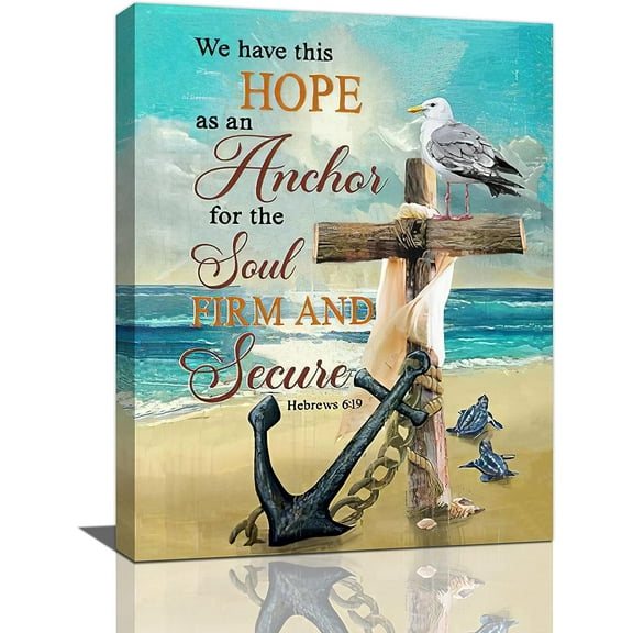 Anchor Cross Wall Art Seaside Seagull Turtle Pictures Wall Decor Christian Bible Canvas Painting Print Artwork Painting Art, Dining Room Wall Decor Ideas, Art Deco Frameless 12x16inch