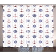 thumbnail image 1 of Ambesonne Sealife Curtains 2 Panel Set, Anchors and Ship Wheels, 108" x 108", Navy Blue and Ruby, 1 of 3