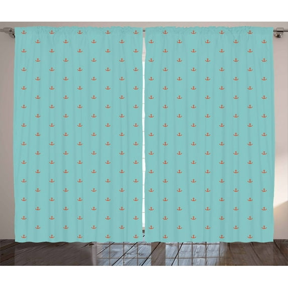 Ambesonne Anchor Curtains 2 Panel Set, Nautical Sailor Theme, 108" x 108", Pale Blue and Vermilion