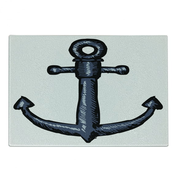 Anchor Cutting Board, Contemporary Image of an Anchor Safety Design Security Nautical Art, Decorative Tempered Glass Cutting and Serving Board, Small Size, Grey White, by Ambesonne