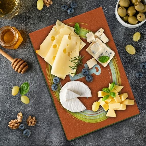 Anchor Cutting Board, Anchor Image in a Circle Round Enlightened Drawing Controlling the Seabed Print, Decorative Tempered Glass Cutting and Serving Board, Small Size, Orange Yellow, by Ambesonne