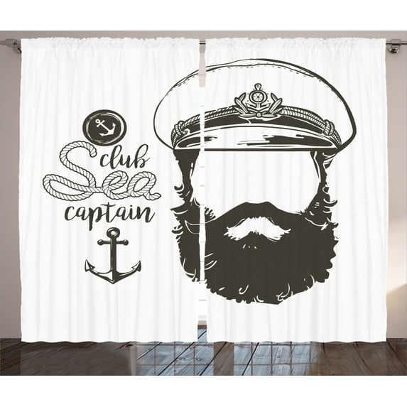 Ambesonne Ocean Curtains 2 Panel Set, Hat and Beard Seaman, 108" x 90", Brown White