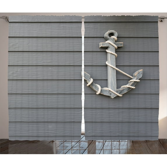 Ambesonne Brown Curtains 2 Panel Set, Antique Wall Navy Nature, 108" x 84", Brown