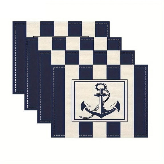 Anchor Decor Placemats Set of 4 18"x12" Nautical Themed Table Place Mats for Boys Girls Ocean Placemat for Kitchen Dining Table Decor Sea Adventure Decor Table Place Mats Navy Blue White