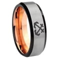thumbnail image 1 of Anchor Design 8MM Beveled Edge Gray And Rose Gold Tungsten Ring, 1 of 2