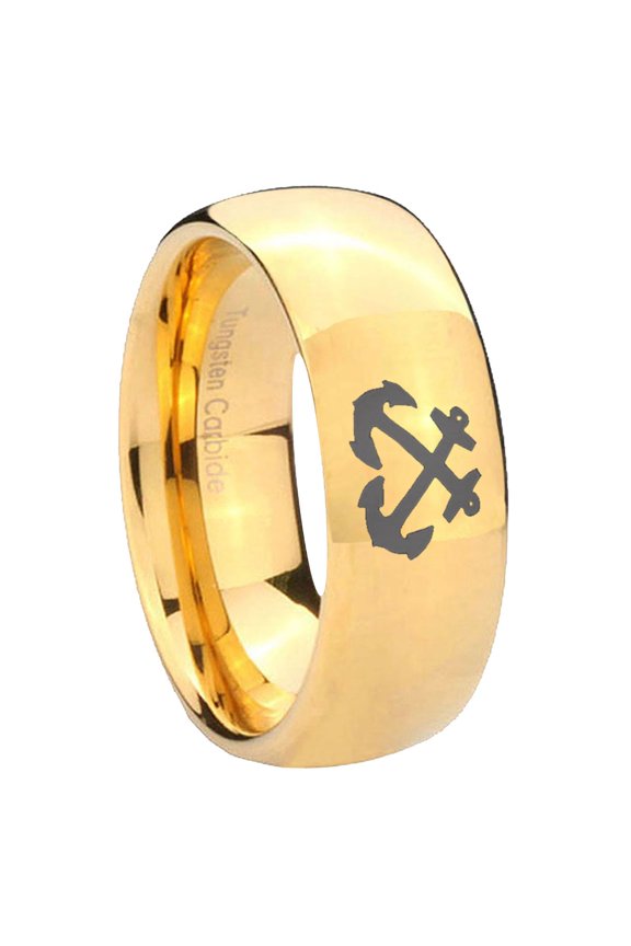 Anchor Design Dome Gold Plated Tungsten Men Ring 10MM
