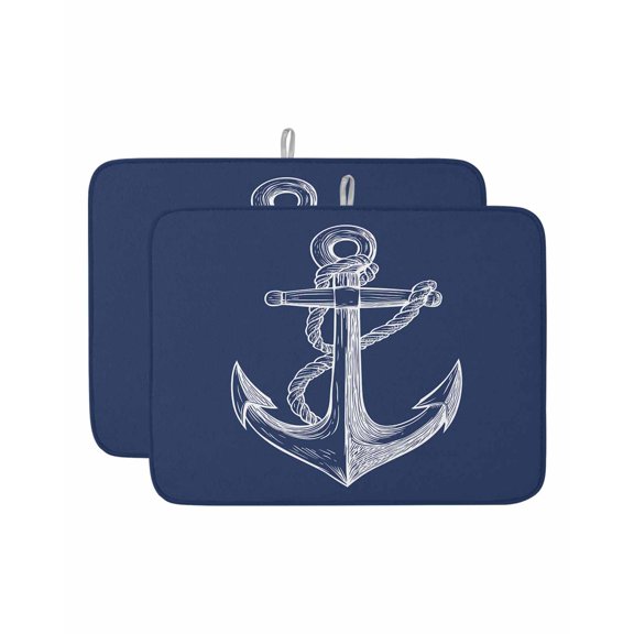 Anchor Dish Drying Mat 18x24 inch Nautical Knot Navy Blue Super Absorbent Microfiber Dish Drying Pad for Kitchen Countertops Sink Dish Drainer Racks Coffee Bar Mats 2 Pack