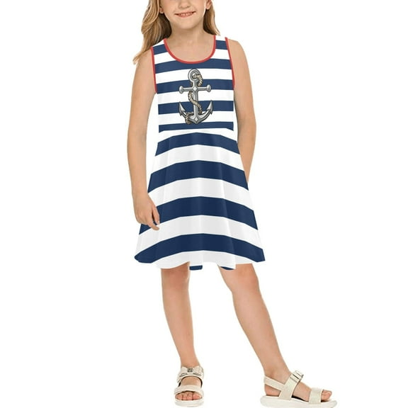 Anchor Dress w/tights (Size:S; Style:Blue and White Anchor Girls' Sleeveless Sundress (Model D56);)