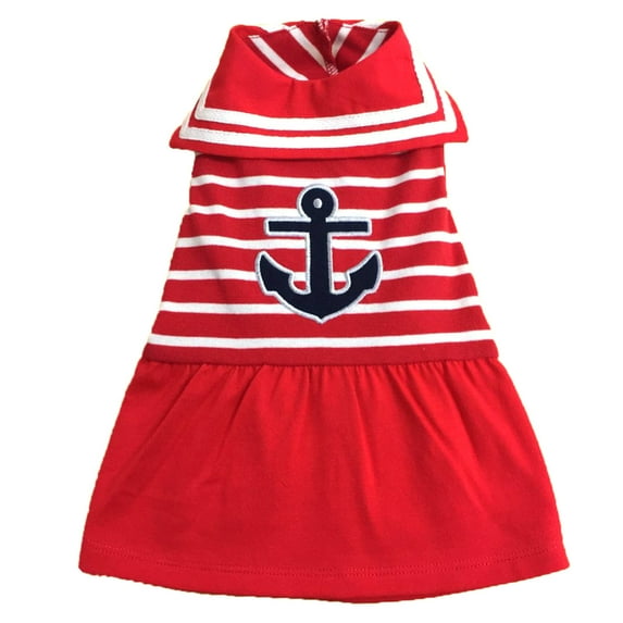 The Worthy Dog Knit Stripe Appliqué Anchor Dog Dress