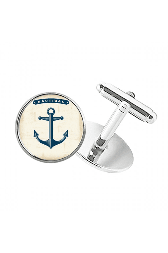 Anchor Droits Adralty Blue Military Ocean Round Button Cuff Clip Stud Cufflinks