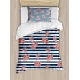 thumbnail image 1 of Anchor Duvet Cover Set, Floral Anchor on Striped Surface Crescent Moon Modern Theme Art, Decorative 2 Piece Bedding Set with 1 Pillow Shams, Twin Size, White Blue and Red, by Ambesonne, 1 of 3