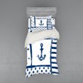 thumbnail image 1 of Anchor Duvet Cover Set, Grunge Murky Boat Marine Silhouette Polka and Stripe Retro Navy Theme Art, Bedding Set with Shams and Fitted Sheet, 3 Sizes, by Ambesonne, 1 of 3