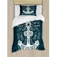 thumbnail image 1 of Anchor Duvet Cover Set, Hand Drawn Hipster Design with an Anchor and Lettering on Grunge Background, Decorative 2 Piece Bedding Set with 1 Pillow Shams, Twin Size, Dark Blue White, by Ambesonne, 1 of 3