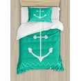 thumbnail image 1 of Anchor Duvet Cover Set, Anchor Heart Shapes and Wavy Lines on the Bottom Sailor Love Loyalty Romance, Decorative 2 Piece Bedding Set with 1 Pillow Shams, Twin Size, Green Pink White, by Ambesonne, 1 of 3