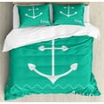 thumbnail image 1 of Anchor Duvet Cover Set, Anchor Heart Shapes and Wavy Lines on the Bottom Sailor Love Loyalty Romance, Decorative 3 Piece Bedding Set with 2 Pillow Shams, King Size, Green Pink White, by Ambesonne, 1 of 3