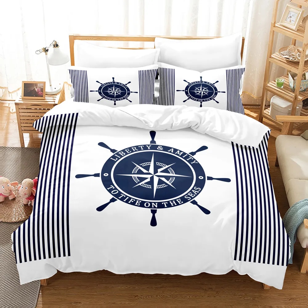 Anchor Duvet Cover Set Nautical Pattern Classic Colors and Anchors