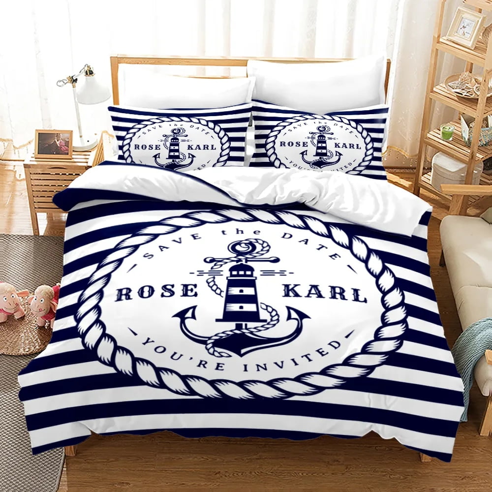 Anchor Duvet Cover Set Nautical Pattern Classic Colors and Anchors
