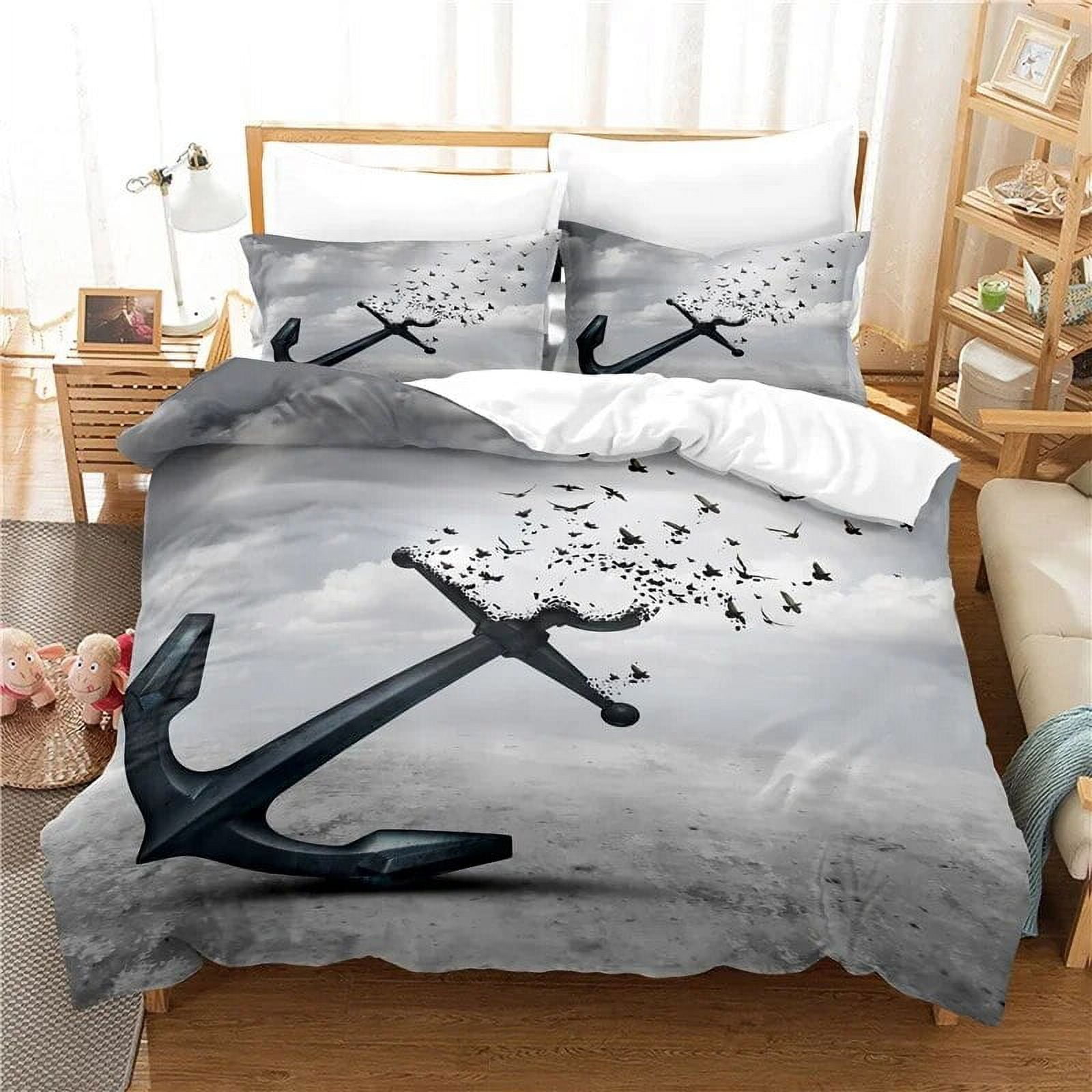 Anchor Duvet Cover Set Nautical Pattern Classic Colors and Anchors
