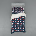 thumbnail image 1 of Anchor Duvet Cover Set, Nautical Pattern with Steering Wheels Big Red Polka Dots Hearts Sea Love, Bedding Set with Shams and Fitted Sheet, 3 Sizes, by Ambesonne, 1 of 3