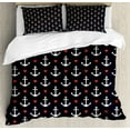 thumbnail image 1 of Anchor Duvet Cover Set Queen Size, Romantic Cruise Trip Pattern Little Hearts Vacation Sailor Love the Sea, Decorative 3 Piece Bedding Set with 2 Pillow Shams, Black Vermilion White, by Ambesonne, 1 of 3