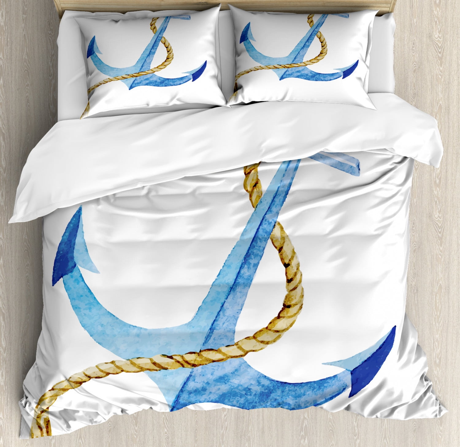 Anchor Watercolor Coastal Queen Duvet Cover Set with Pillow Shams