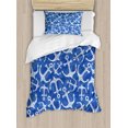 thumbnail image 1 of Anchor Duvet Cover Set, Sea Anchor with Weird Modern Lines Marine Life Equipments Sailing Hope Image, Decorative 2 Piece Bedding Set with 1 Pillow Shams, Twin Size, Azure Blue White, by Ambesonne, 1 of 3