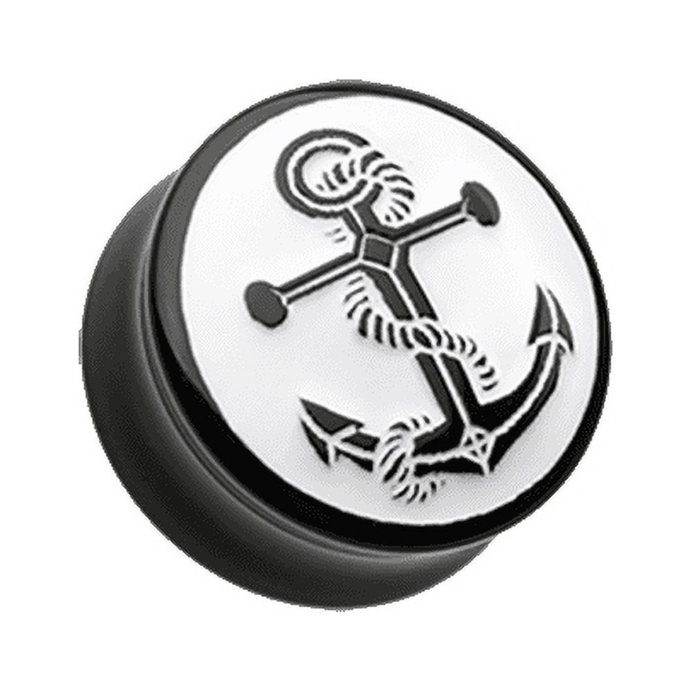 Anchor Enamel Embossed Double Flared Ear Gauge Plug Earrings