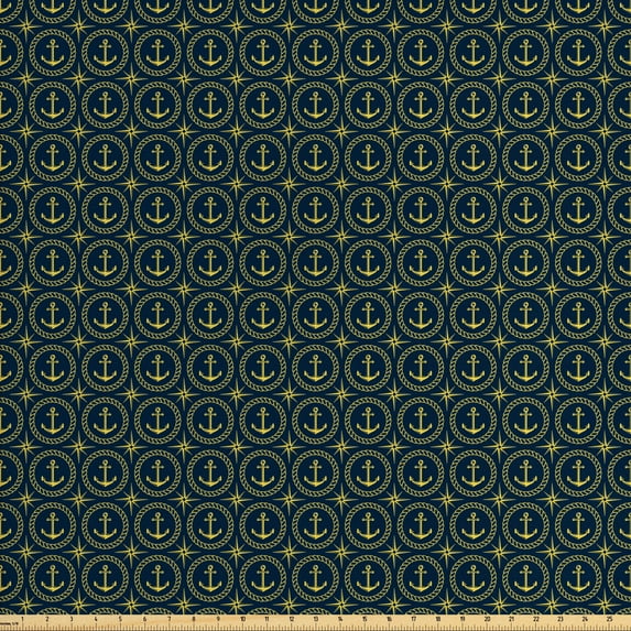 Ambesonne Anchor Fabric by the Yard Upholstery, Cruise Travel Trip Theme, 2 Yards, Indigo Yellow