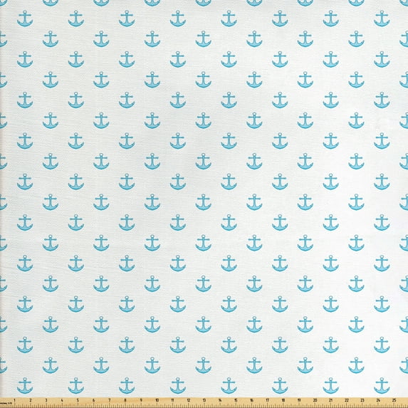 Ambesonne Anchor Fabric by the Yard Upholstery, Blue Vivid Pattern, 2 Yards, Sky Blue White