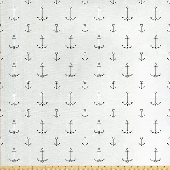 Ambesonne Anchor Fabric by the Yard Upholstery, Retro Tattoo Art, 3 Yards, Black White