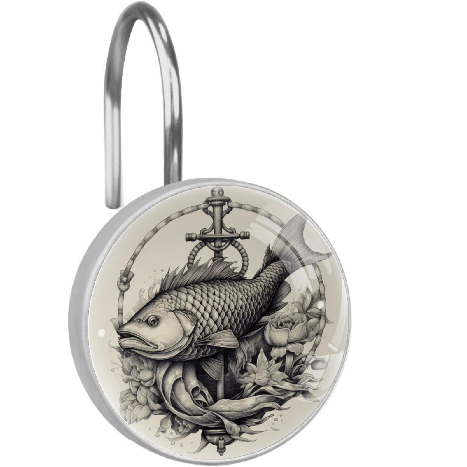 bacova guild born to fish shower curtain hooks Tropical Blue Black Stripe Scale Yellow Tail Rings Bathroom Accessories  GoJeek Made in collaboration with Seattle Abaysto Fish Shower Curtain Blue