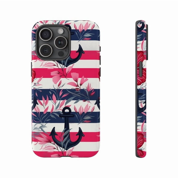 Anchor Flowers Nautical Stripes Artwork Phone Case Coastal Sailor with iPhone 17 to 11 Pro Max