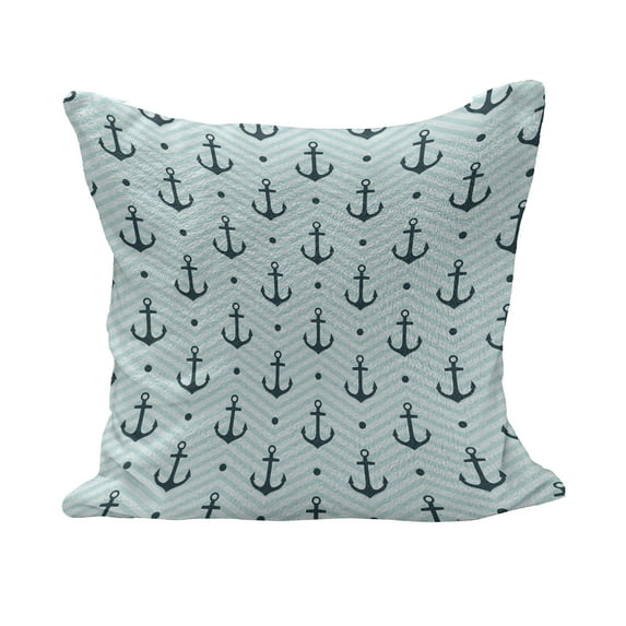 Anchor Fluffy Throw Pillow Cushion Cover, Anchors Zigzag Chevron Background Abstract Waves Monochromic Work of Art, Decorative Square Accent Pillow Case, 20" x 20", Dark Green Turquoise, by Ambesonne